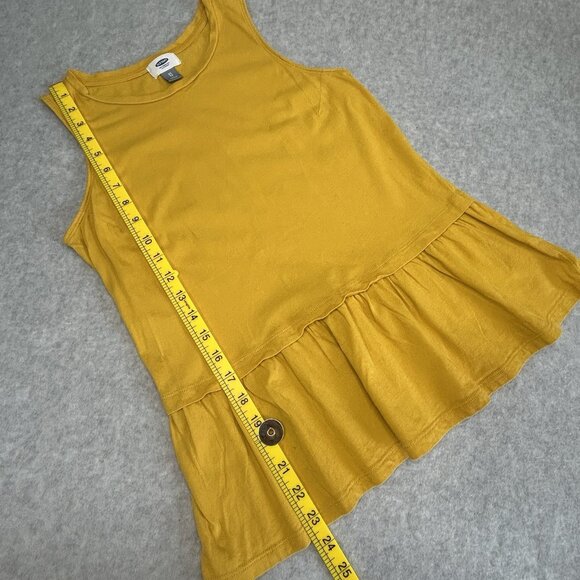 OLD NAVY Tank Top XS/TP Mustard Yellow Cotton Knit Peplum Ruffle Hem - Picture 3 of 7